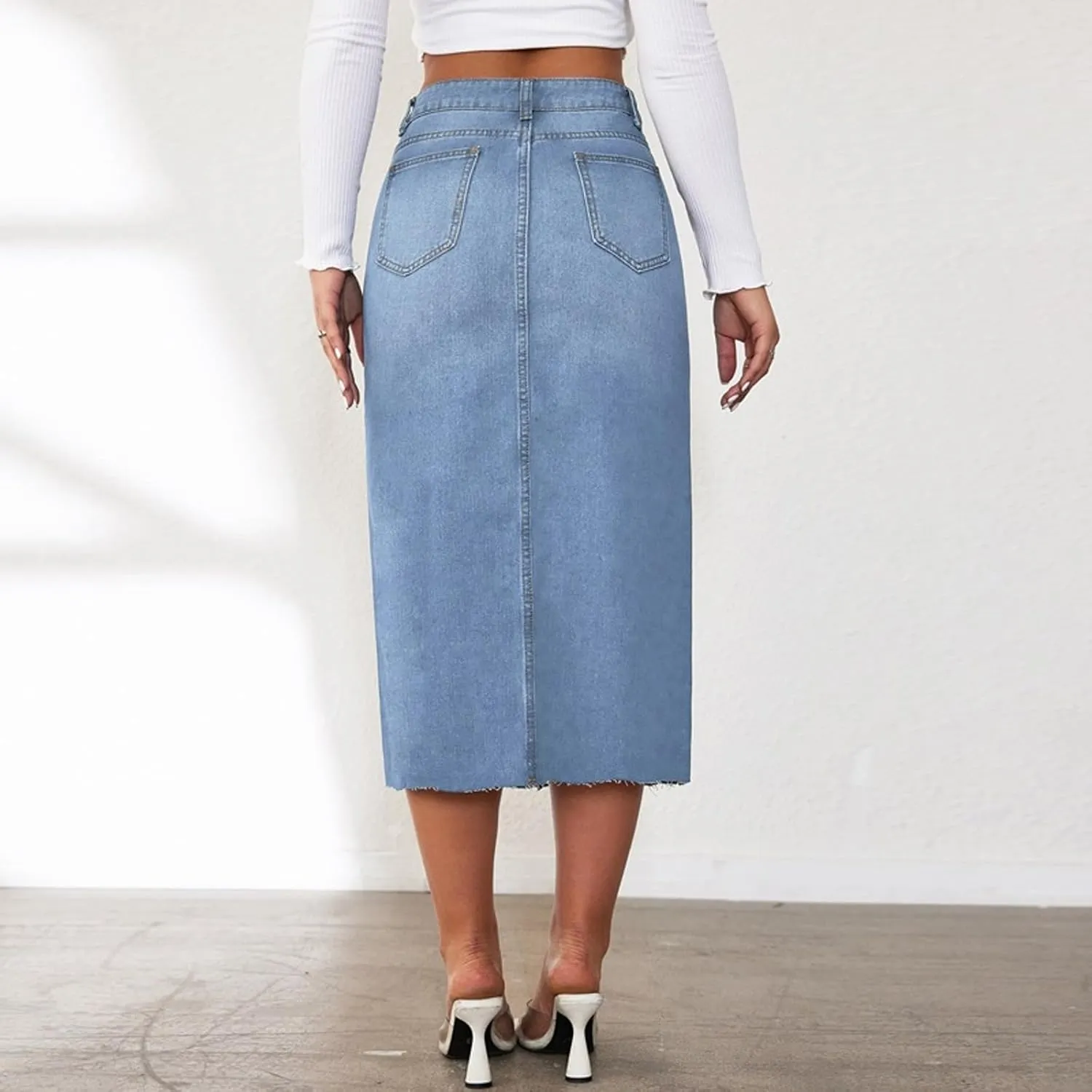 Women Slit Denim Maxi Skirt High Waist Split A-Line Pencil Long Jean Skirt Slim Fit Vintage Cargo Y2k Jean Skirt