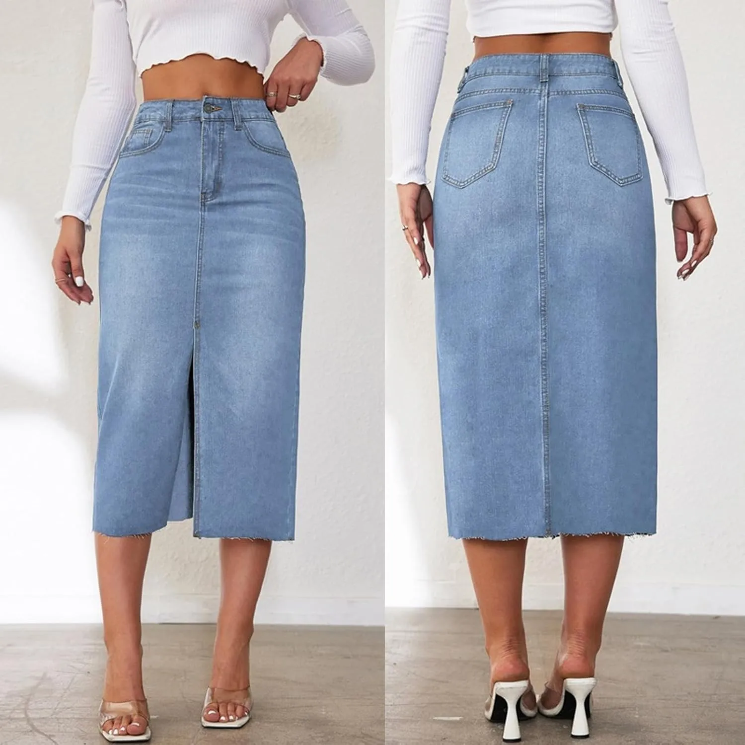 Women Slit Denim Maxi Skirt High Waist Split A-Line Pencil Long Jean Skirt Slim Fit Vintage Cargo Y2k Jean Skirt