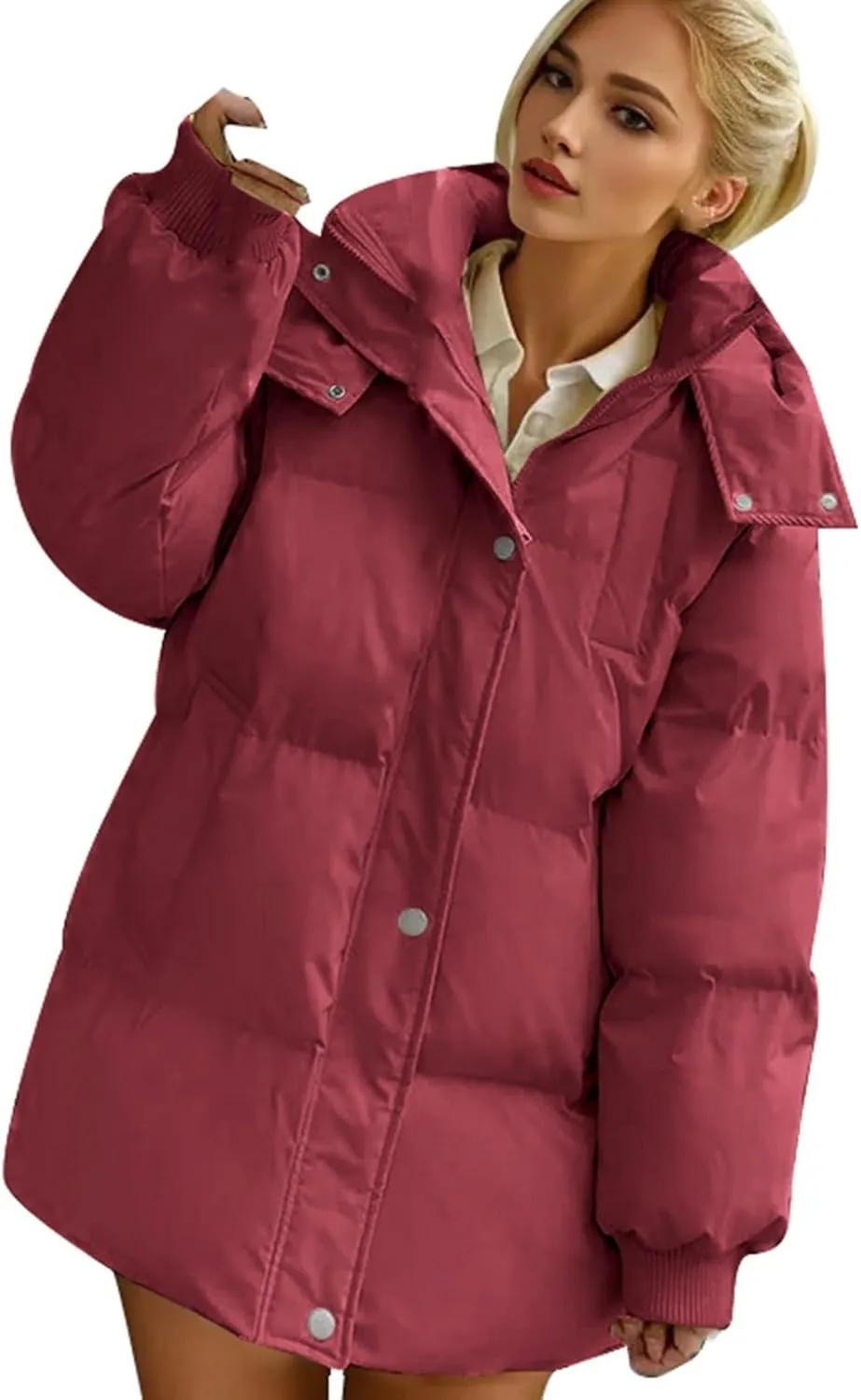 Women Stand Collar Puffer Down Jacket Long Sleeve Cropped Zipper Outwear with Pockets Short Winter Warm Parka Coats
