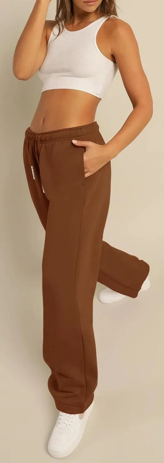 Women Straight Wide Leg Sweatpants High Waist Drawstring Baggy Jogger Pants 2024 Fall Casual Loose Athletic Trouser