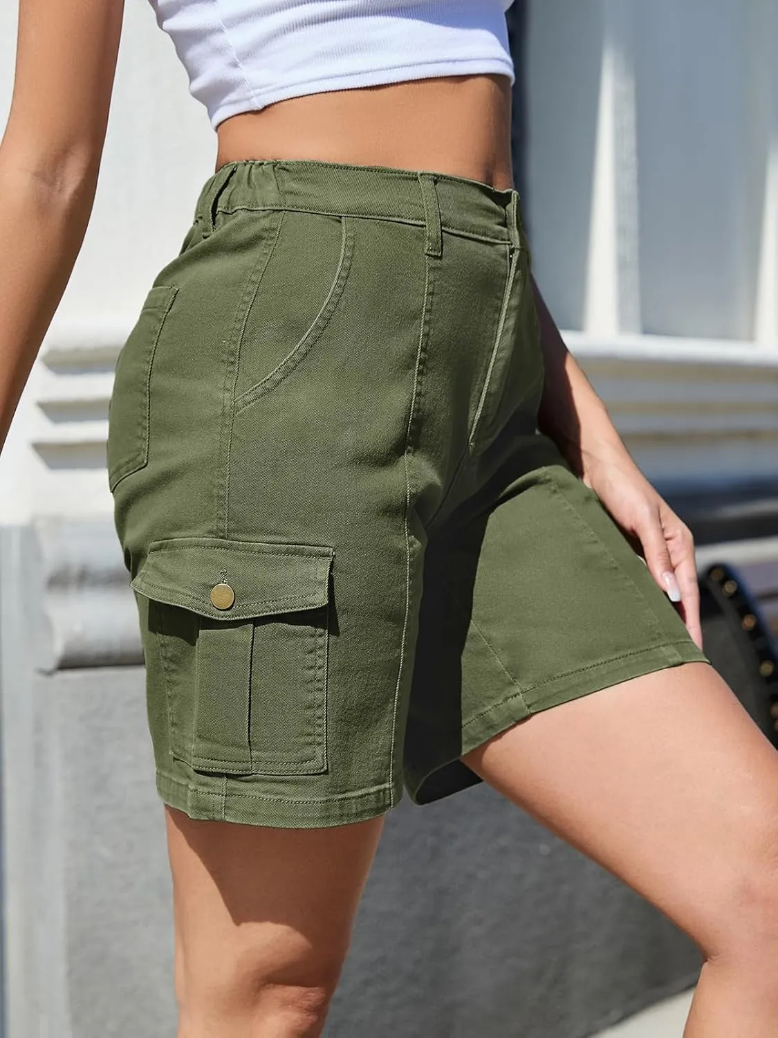 Women Stretchy Bermuda Shorts High Waisted Jean Shorts for Women Summer Cargo Shorts 7 Inch Inseam Jorts