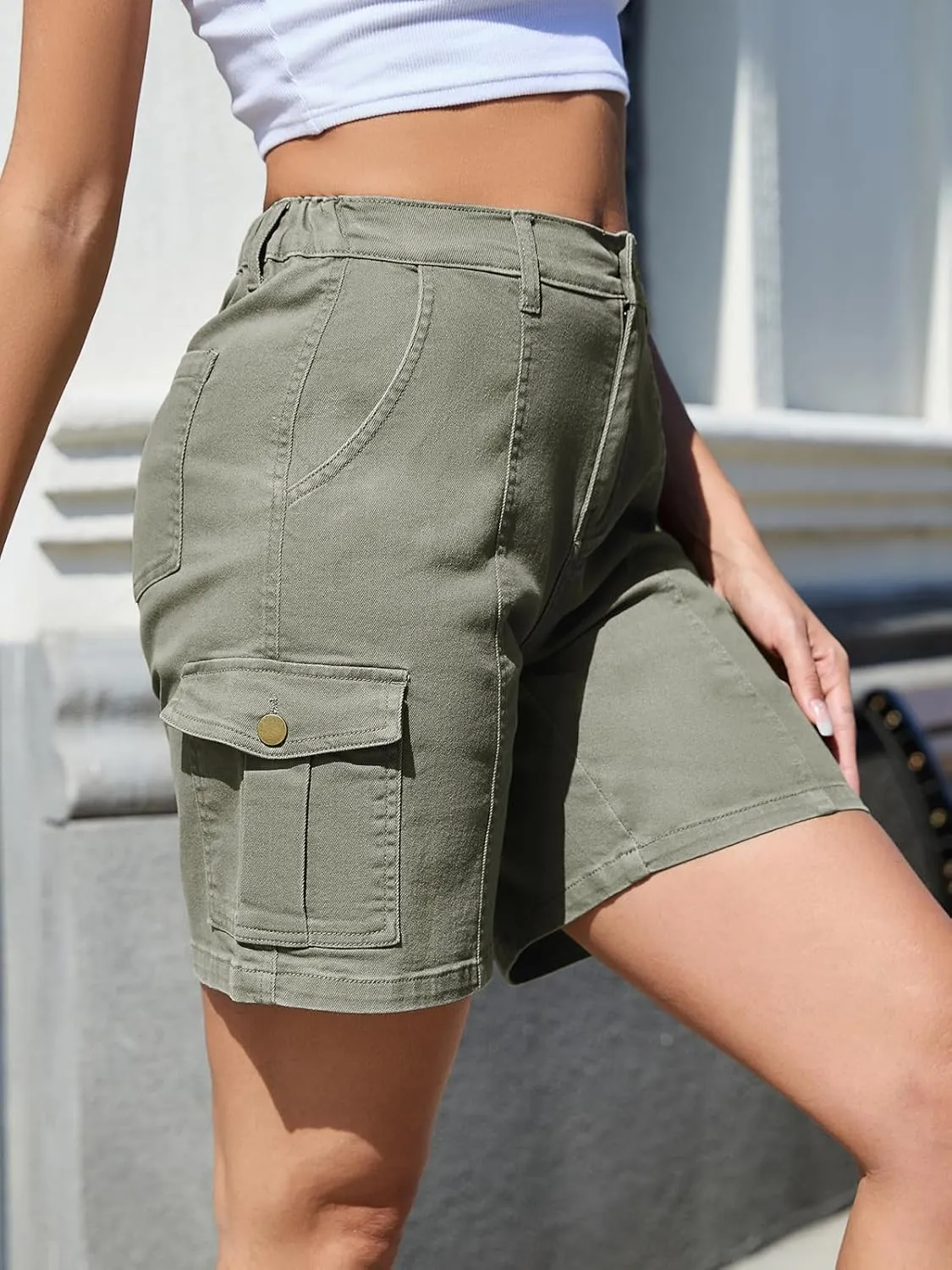 Women Stretchy Bermuda Shorts High Waisted Jean Shorts for Women Summer Cargo Shorts 7 Inch Inseam Jorts