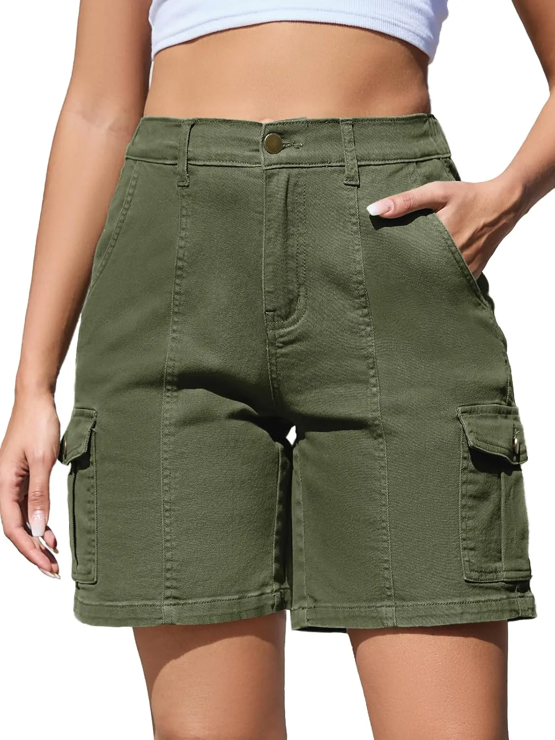 Women Stretchy Bermuda Shorts High Waisted Jean Shorts for Women Summer Cargo Shorts 7 Inch Inseam Jorts