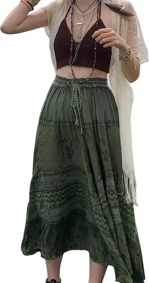 Women Vintage Floral Midi Skirt High Waist A-Line Pleated Fairy Long Skirt 90s E-Girl Grunge Streetwear