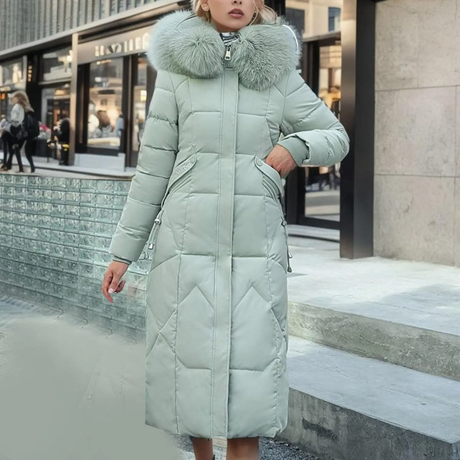 Women Warm Down Jacket With Fur Hood Long Puffer Coat Plus Size Praka Quilted Jacket Padded Winter Coats Outerwear 2023