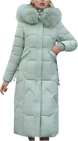 Women Warm Down Jacket With Fur Hood Long Puffer Coat Plus Size Praka Quilted Jacket Padded Winter Coats Outerwear 2023