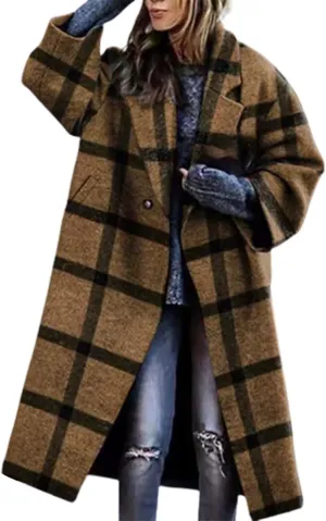 Women's 2023 Fashion Winter Coat Down Lapel Plush Plaid Coat Loose Long Coat Womens Coats Winter Womens Trench Coat