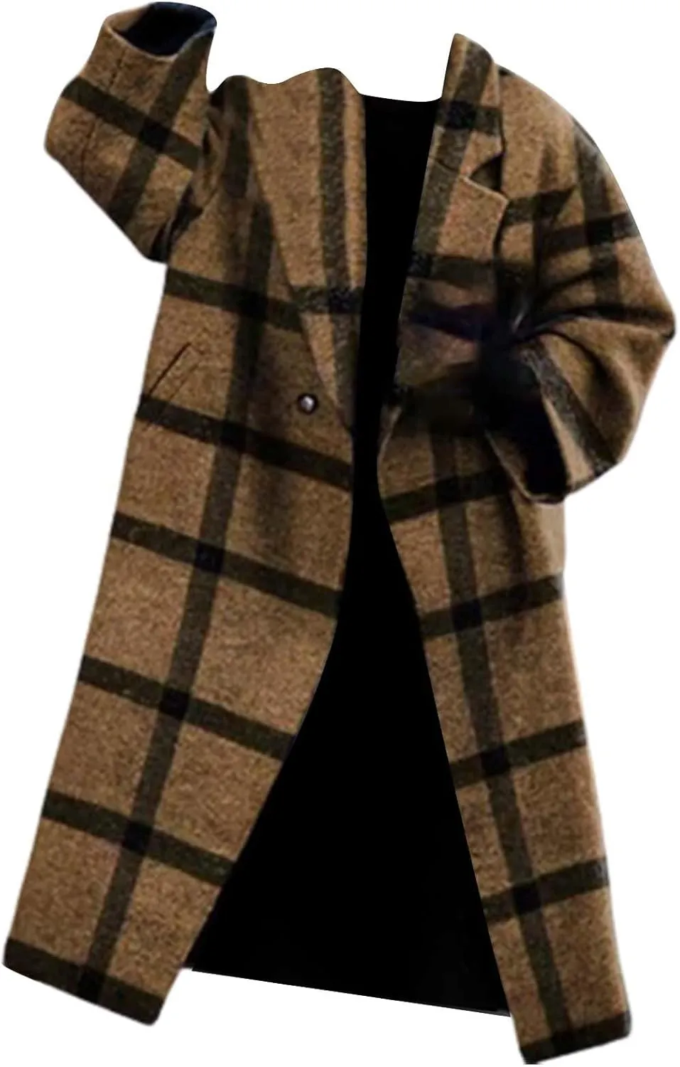 Women's 2023 Fashion Winter Coat Down Lapel Plush Plaid Coat Loose Long Coat Womens Coats Winter Womens Trench Coat