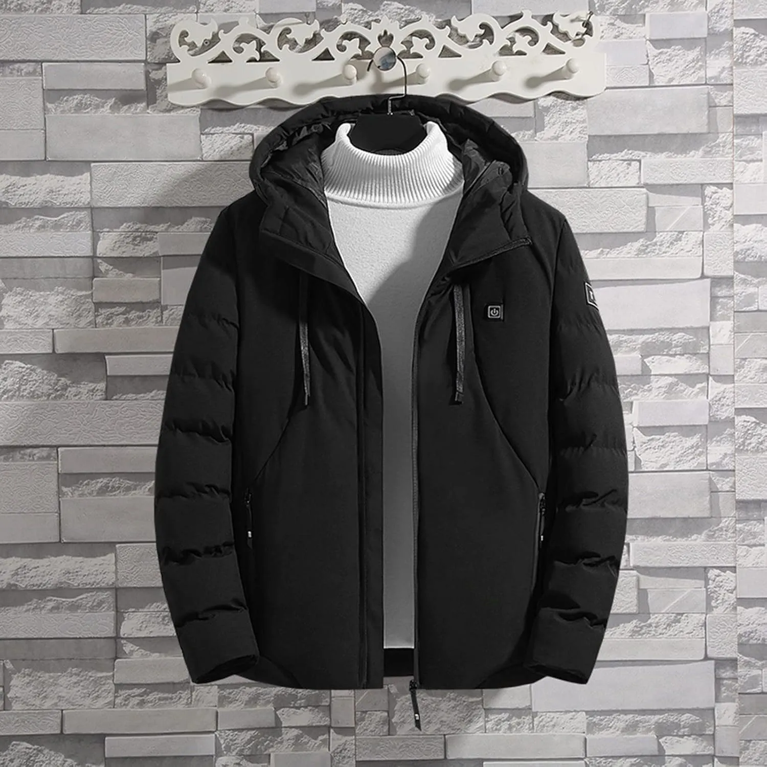 Womens 2024 Winter Puffer Jacket Smart Heated Down Coats Casual Hooded Long Sleeve Drawstring Overcoat Workout Outwear