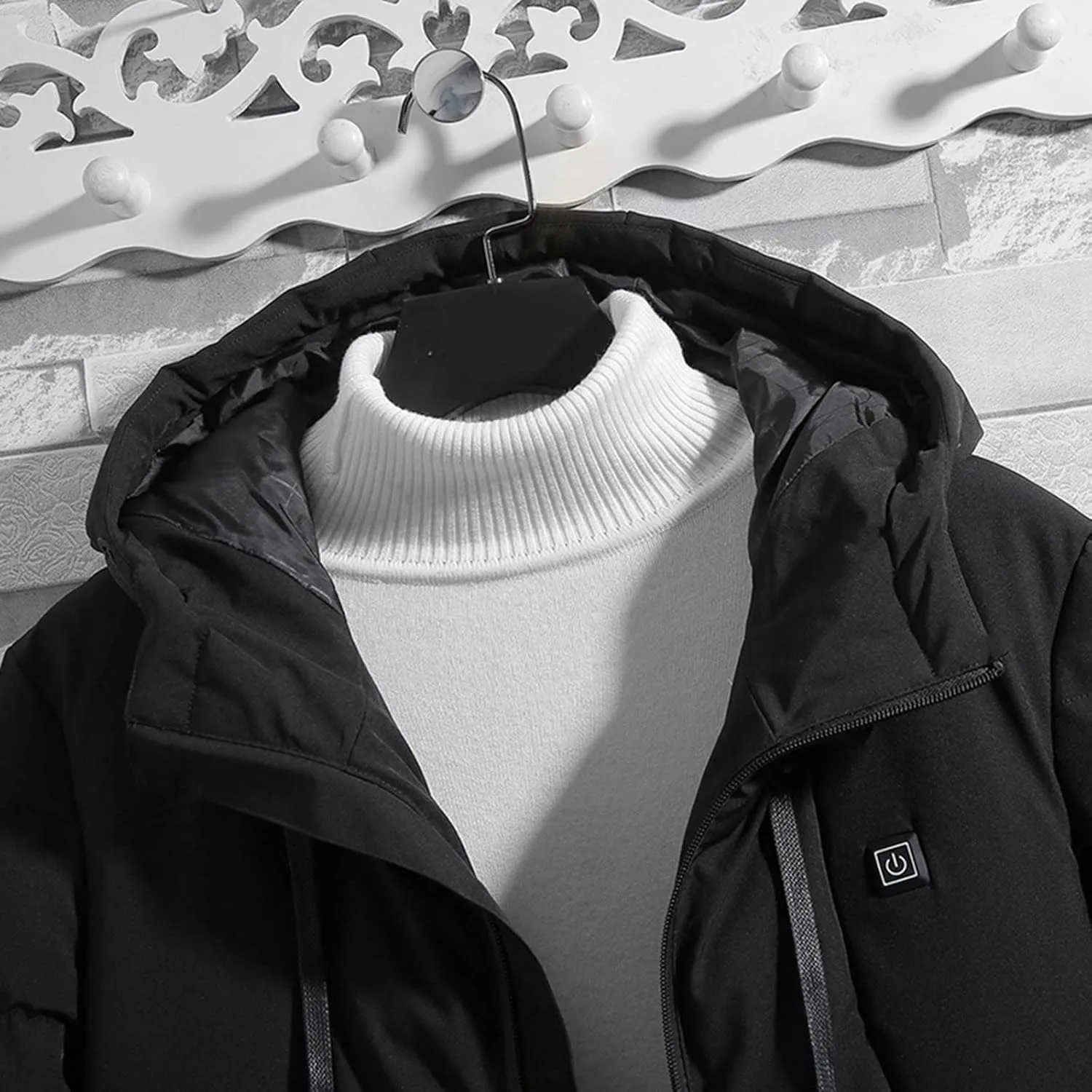 Womens 2024 Winter Puffer Jacket Smart Heated Down Coats Casual Hooded Long Sleeve Drawstring Overcoat Workout Outwear