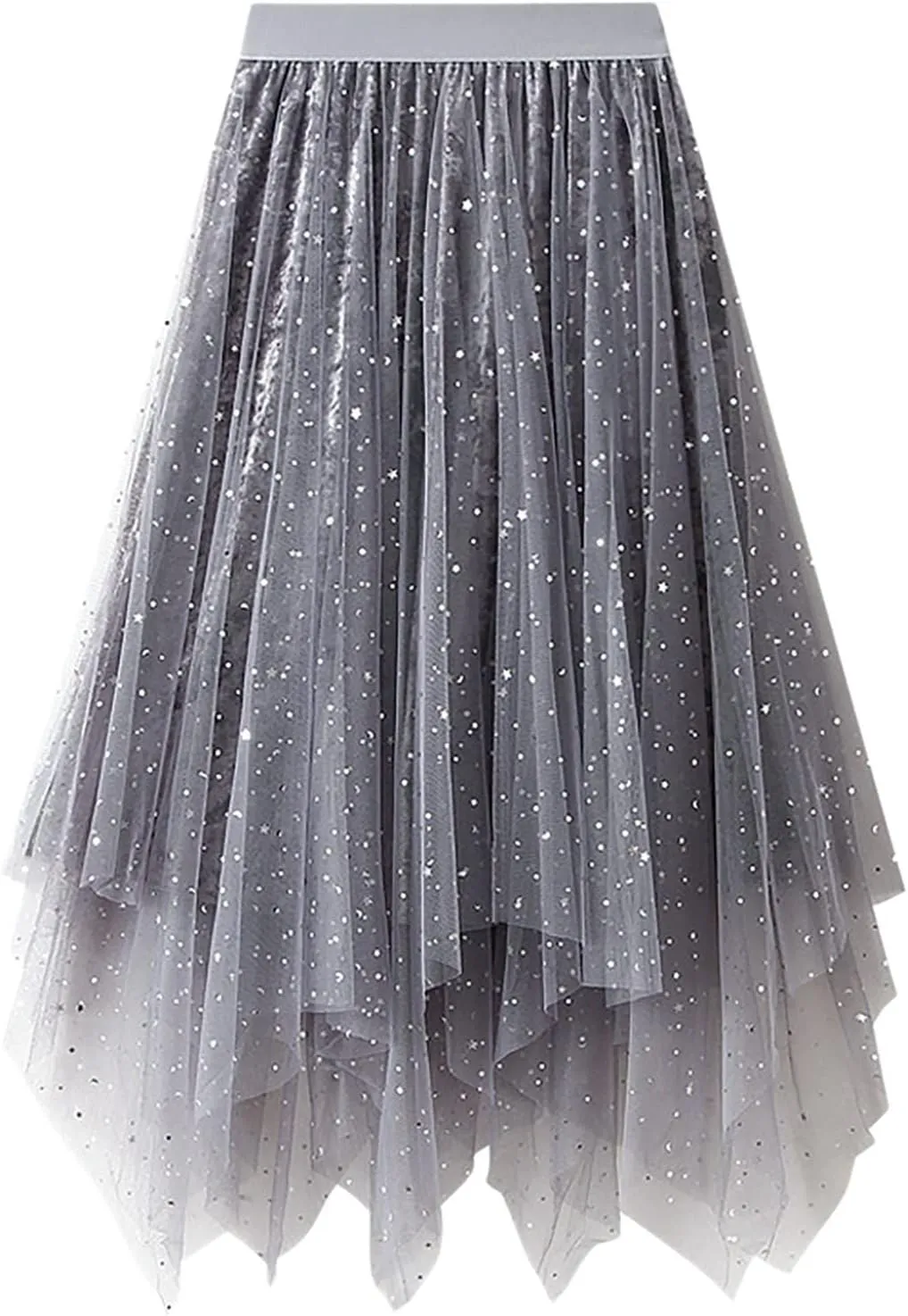 Women's A Line Casual Skirt Elastic Waistband High Waist Pleated Cheer Midi Skirts Irregular Beach Skirts for