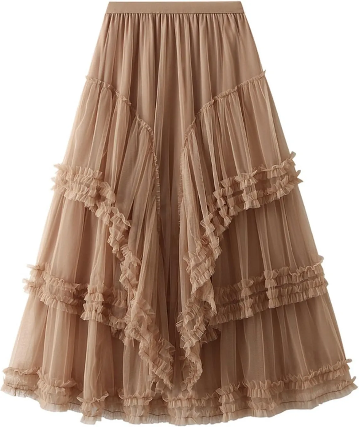 Women's A Line Tulle Party Dinner Tutu Skirt Brown Stretchy High Waisted Flared Skirt Womens Button Front Denim