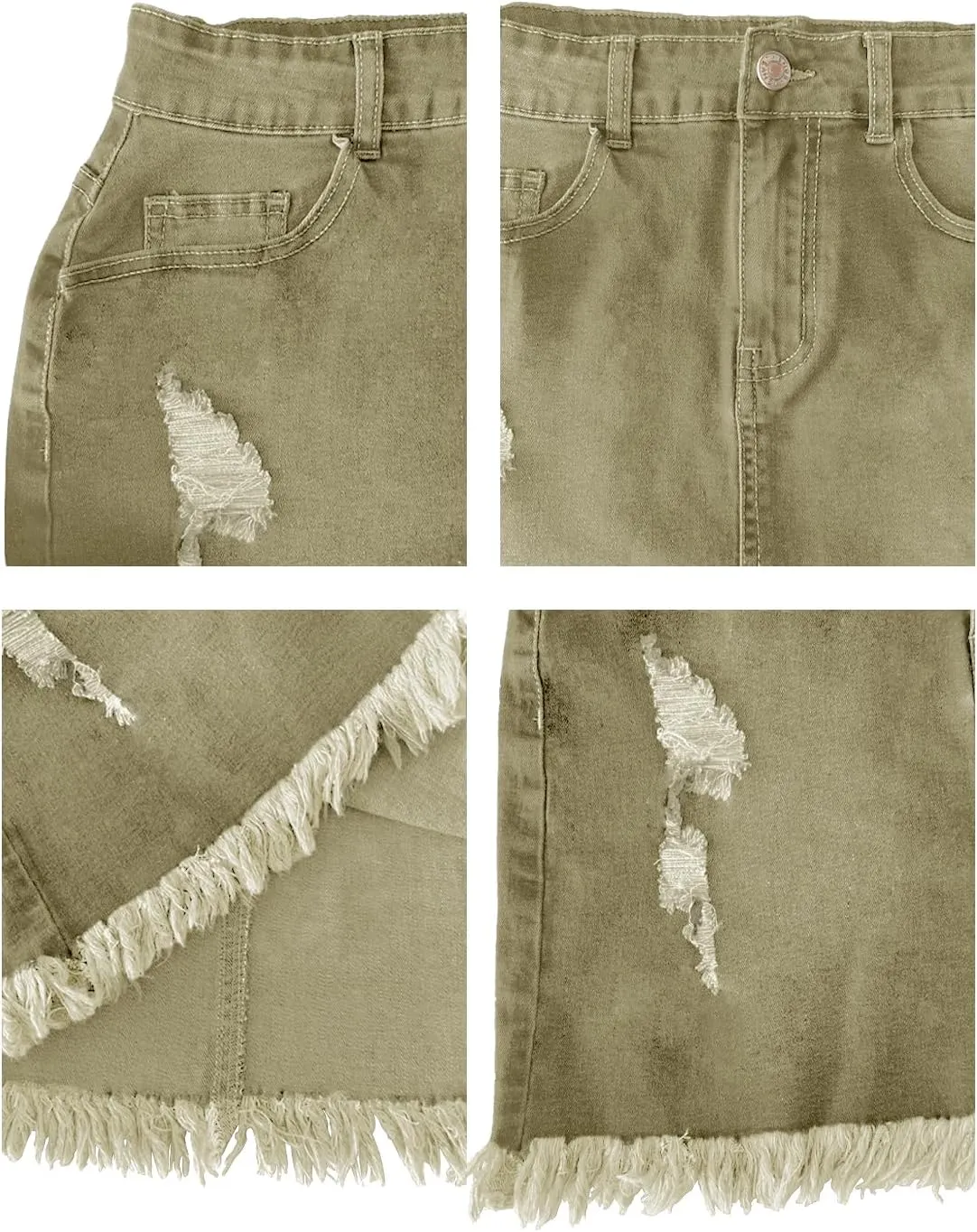 Womens Bodycon Denim Mini Skirt High Waist Casual Washed Frayed Stretchy Jean Skirts with Pocket for Women