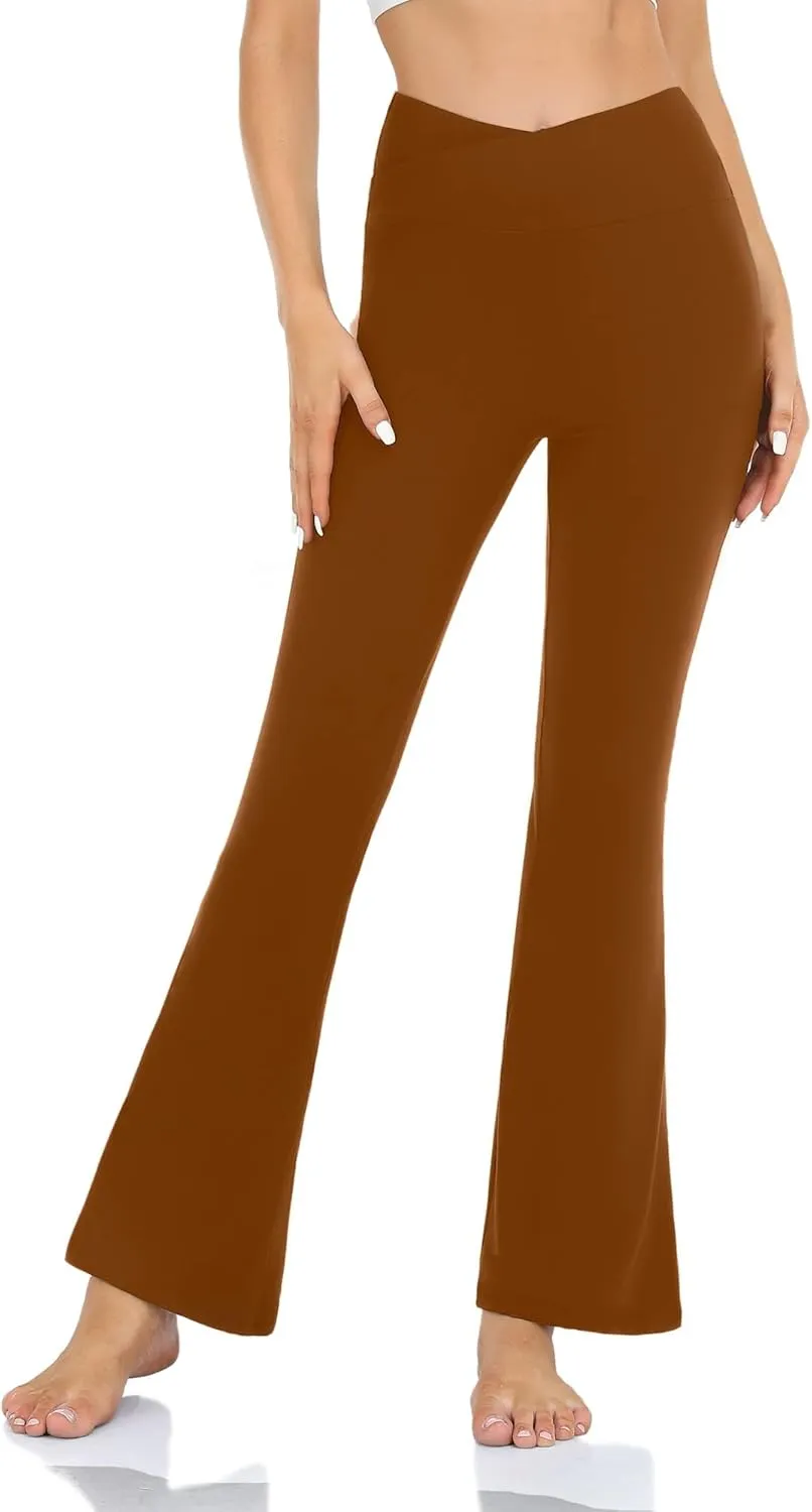 Womens Bootcut Yoga Pants Tummy Control Flare Leggings High Waist Crossover Lounge Bell Bottom Jazz Dress Baseball Pants