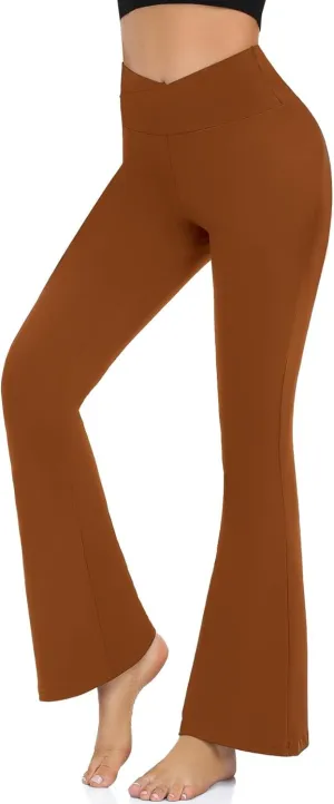 Womens Bootcut Yoga Pants Tummy Control Flare Leggings High Waist Crossover Lounge Bell Bottom Jazz Dress Baseball Pants