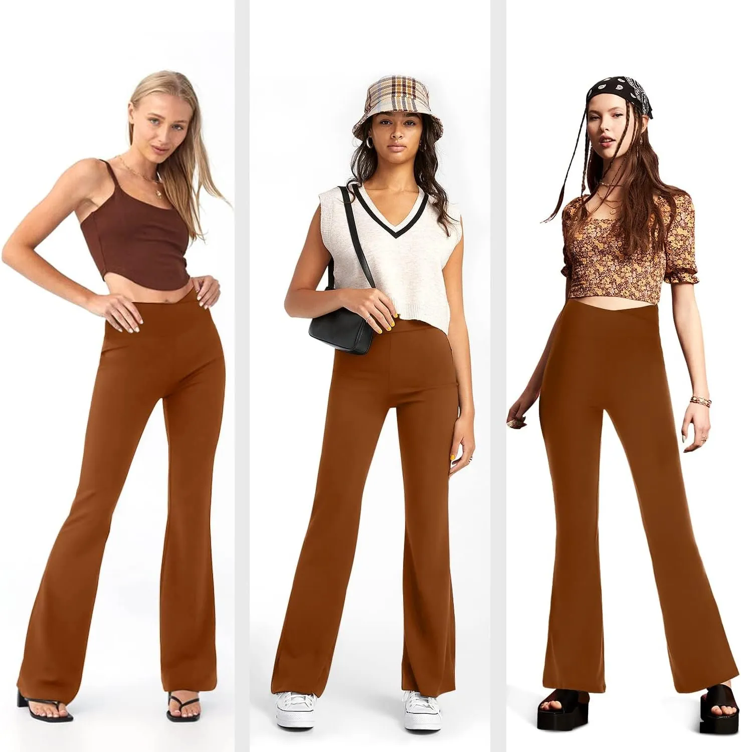 Womens Bootcut Yoga Pants Tummy Control Flare Leggings High Waist Crossover Lounge Bell Bottom Jazz Dress Baseball Pants
