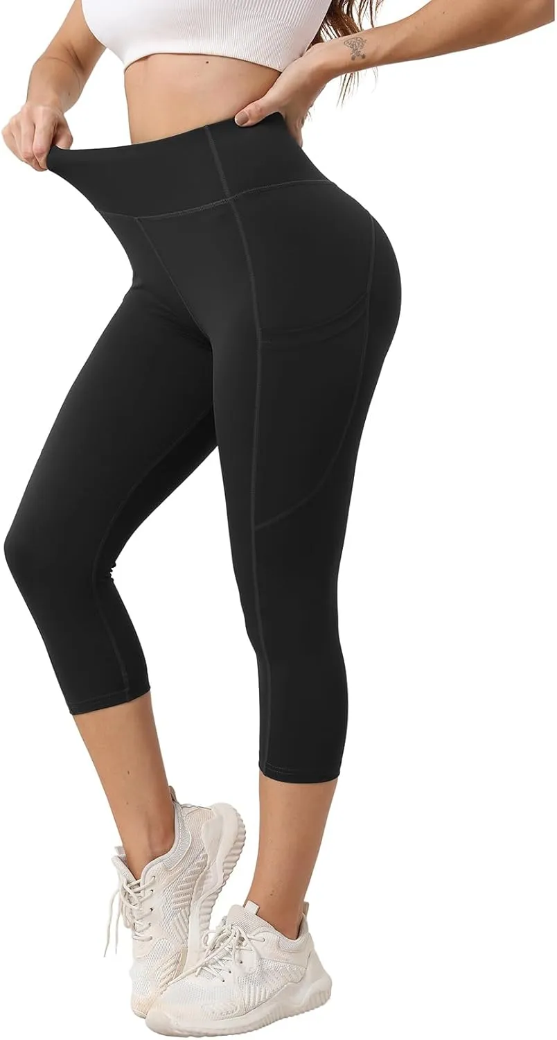Women's Capri Yoga Pants with Pockets Essential High Waisted Legging for WorkoutSport Pants Running Pants for Women