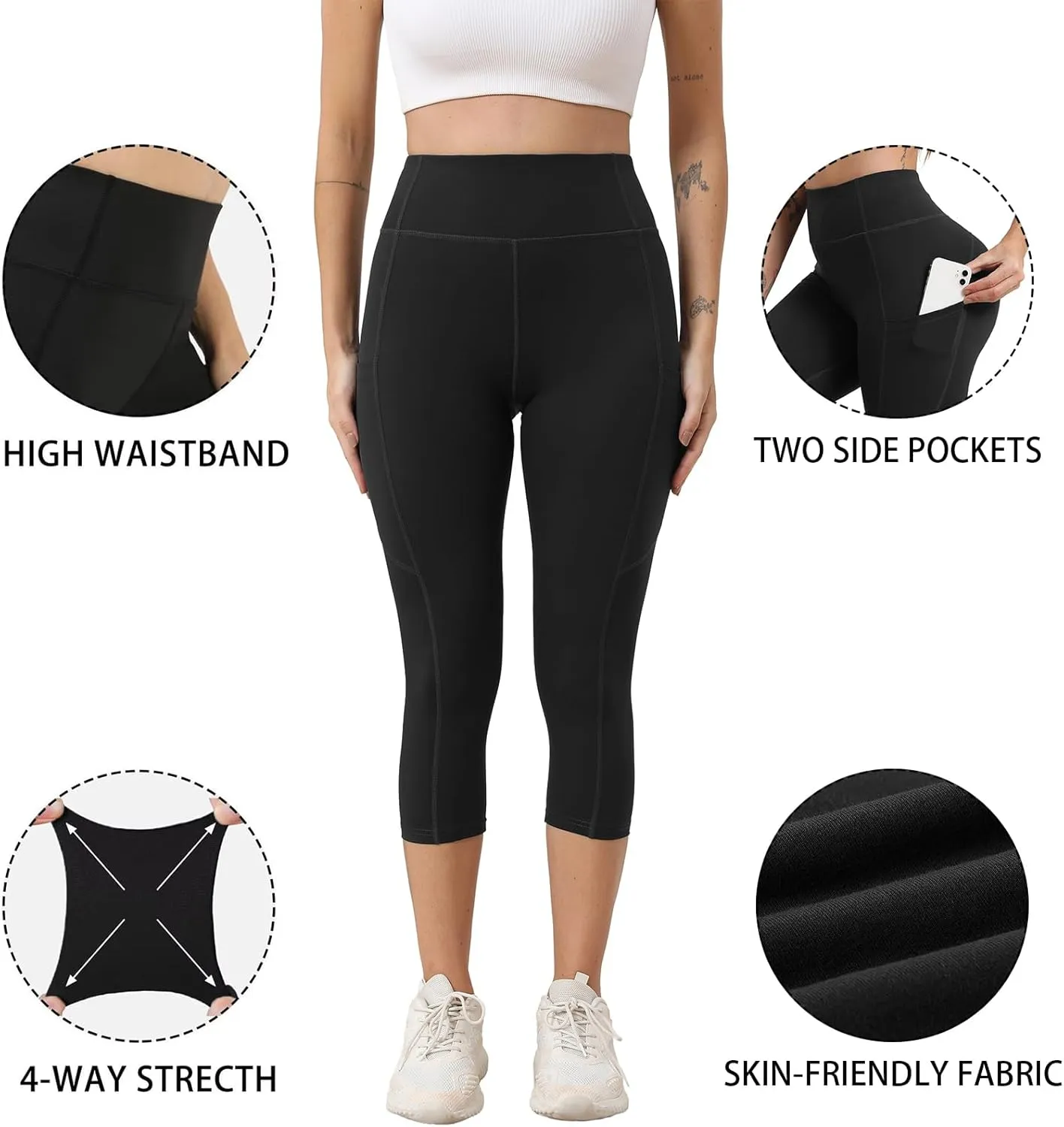 Women's Capri Yoga Pants with Pockets Essential High Waisted Legging for WorkoutSport Pants Running Pants for Women