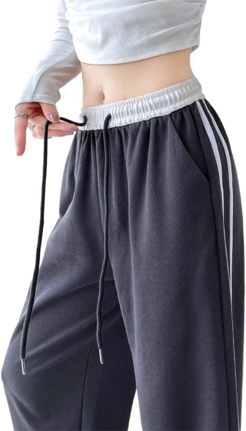 Women's Casual Joggers Sweatpants Baggy Wide Straight Leg Loose Elastic Waist Drawstring Pants with Pockets