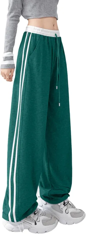 Women's Casual Joggers Sweatpants Baggy Wide Straight Leg Loose Elastic Waist Drawstring Pants with Pockets
