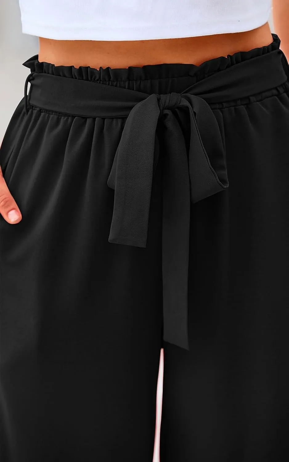 Women's Casual Wide Leg Palazzo Pants High Waist Tie Knot Summer Flowy Beach Work Trousers Lounge Pants with Pockets