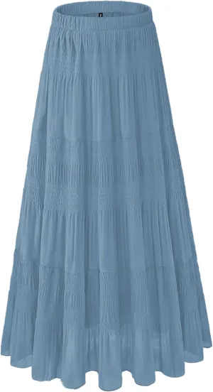 Women's Chiffon White Flowy Maxi Skirts Boho Summer Elastic Waisted Pleated A Line Long Skirt for Women 2025
