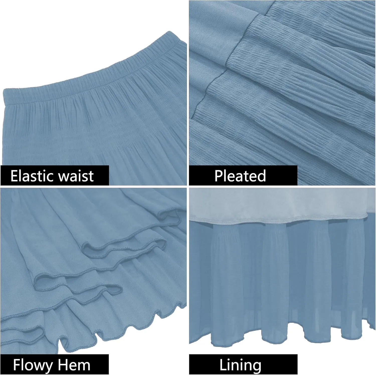 Women's Chiffon White Flowy Maxi Skirts Boho Summer Elastic Waisted Pleated A Line Long Skirt for Women 2025