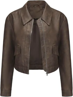 Women's Cropped Faux Leather Jacket Zip Up Motorcycle Jacket Moto Biker Blazer PU Short Coat Fashion Y2k Streetwear