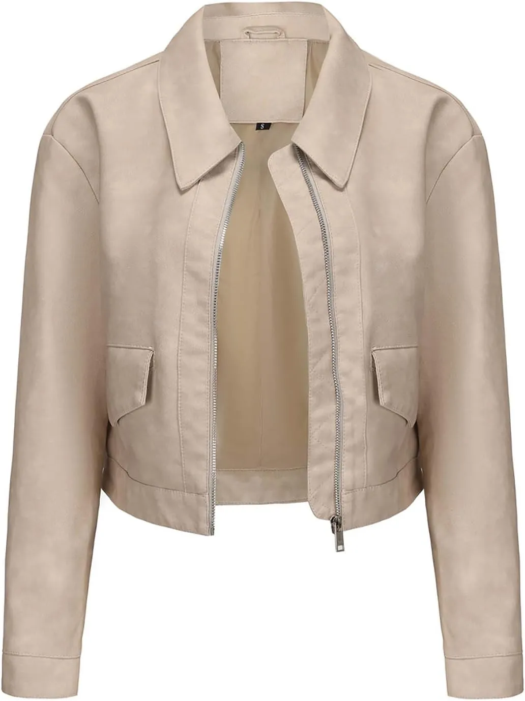 Women's Cropped Faux Leather Jacket Zip Up Motorcycle Jacket Moto Biker Blazer PU Short Coat Fashion Y2k Streetwear