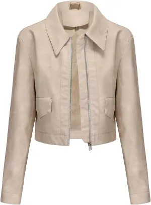Women's Cropped Faux Leather Jacket Zip Up Motorcycle Jacket Moto Biker Blazer PU Short Coat Fashion Y2k Streetwear