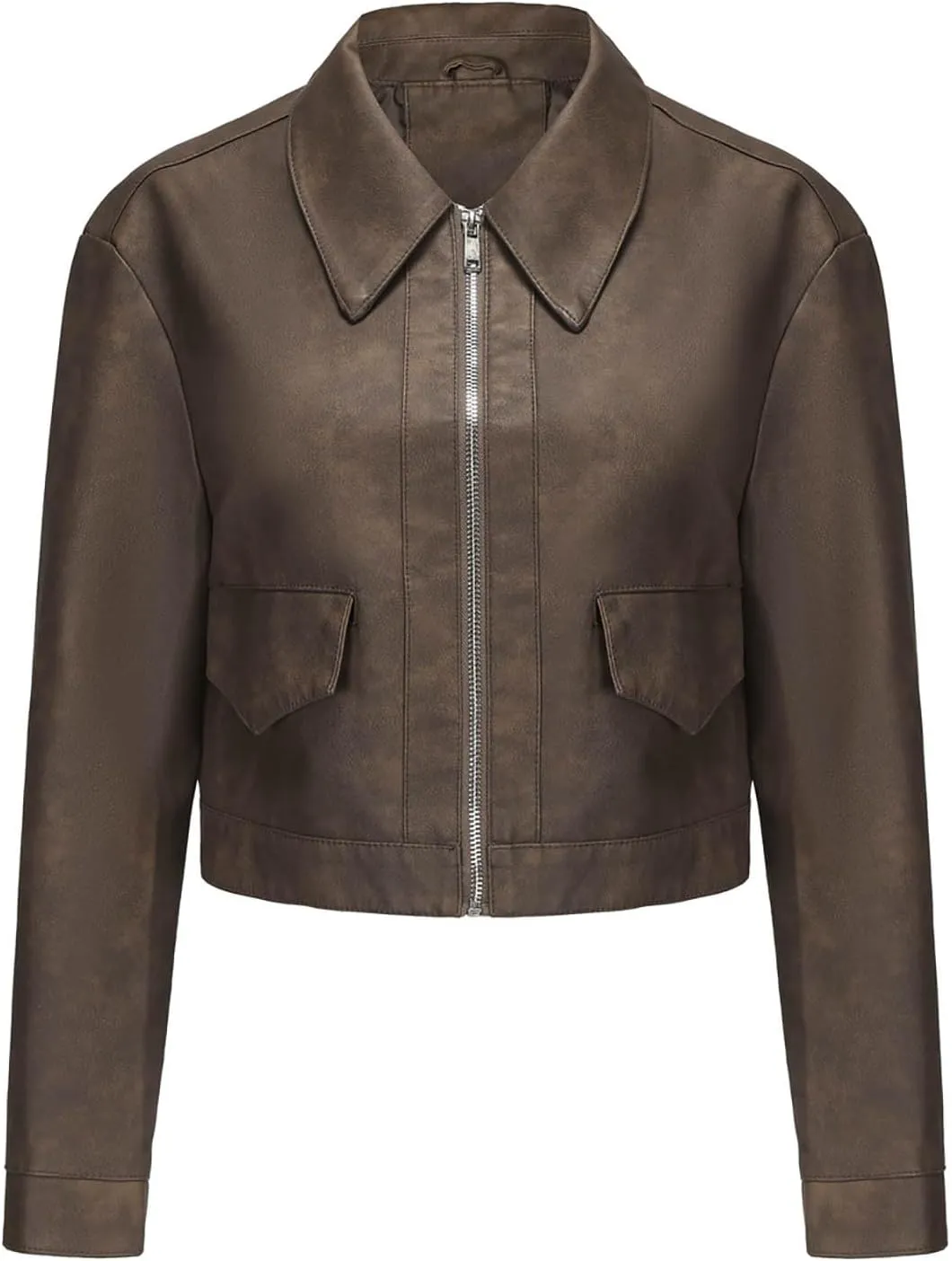 Women's Cropped Faux Leather Jacket Zip Up Motorcycle Jacket Moto Biker Blazer PU Short Coat Fashion Y2k Streetwear