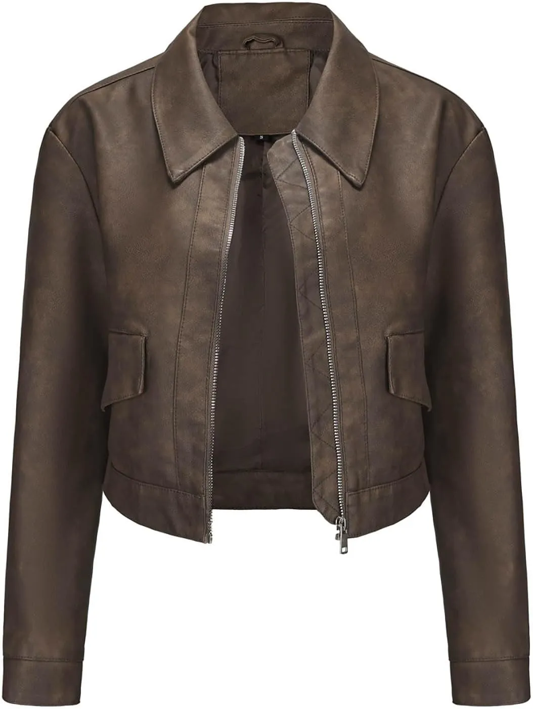 Women's Cropped Faux Leather Jacket Zip Up Motorcycle Jacket Moto Biker Blazer PU Short Coat Fashion Y2k Streetwear
