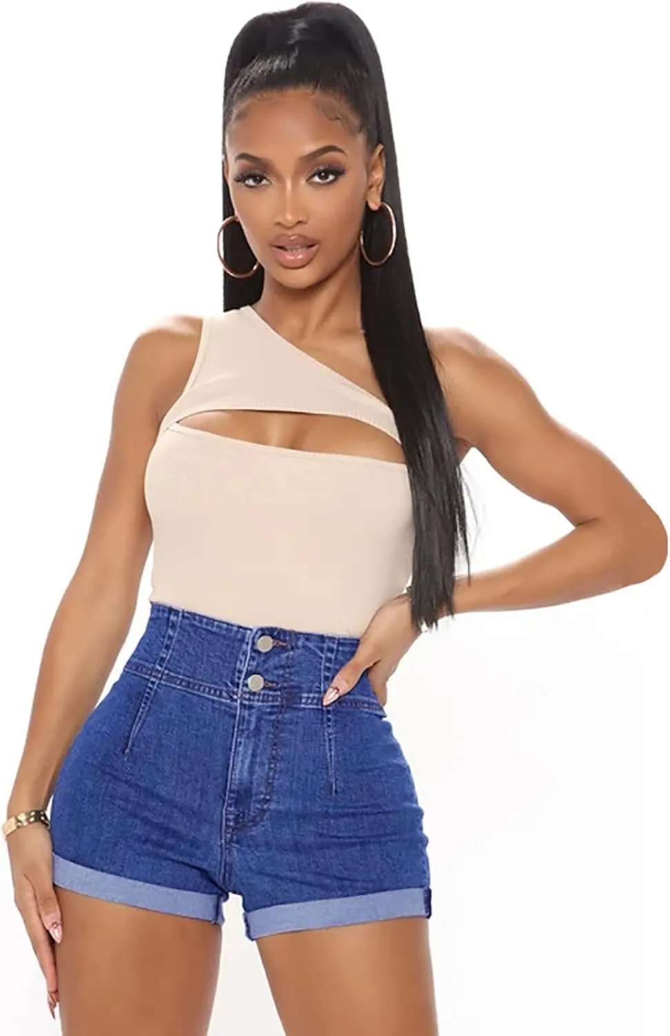 Women's Denim Shorts Stretch Mid Rise Jeans Shorts Summer Club Party Dance Booty Hot Pants Casual Shorts