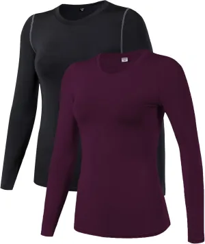 Women's Dry Fit Athletic Compression Shirt Long Sleeve Workout Base Layer T Shirt Tops Sports Gear