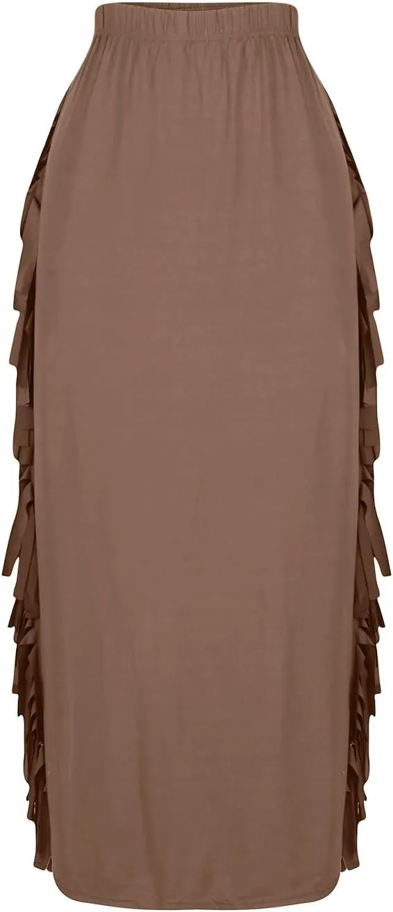 Women's Elastic High Waist Slim Bodycon Side Tassels Long Maxi Pencil Skirts Trendy Fashion Midi Skirt for Ladies