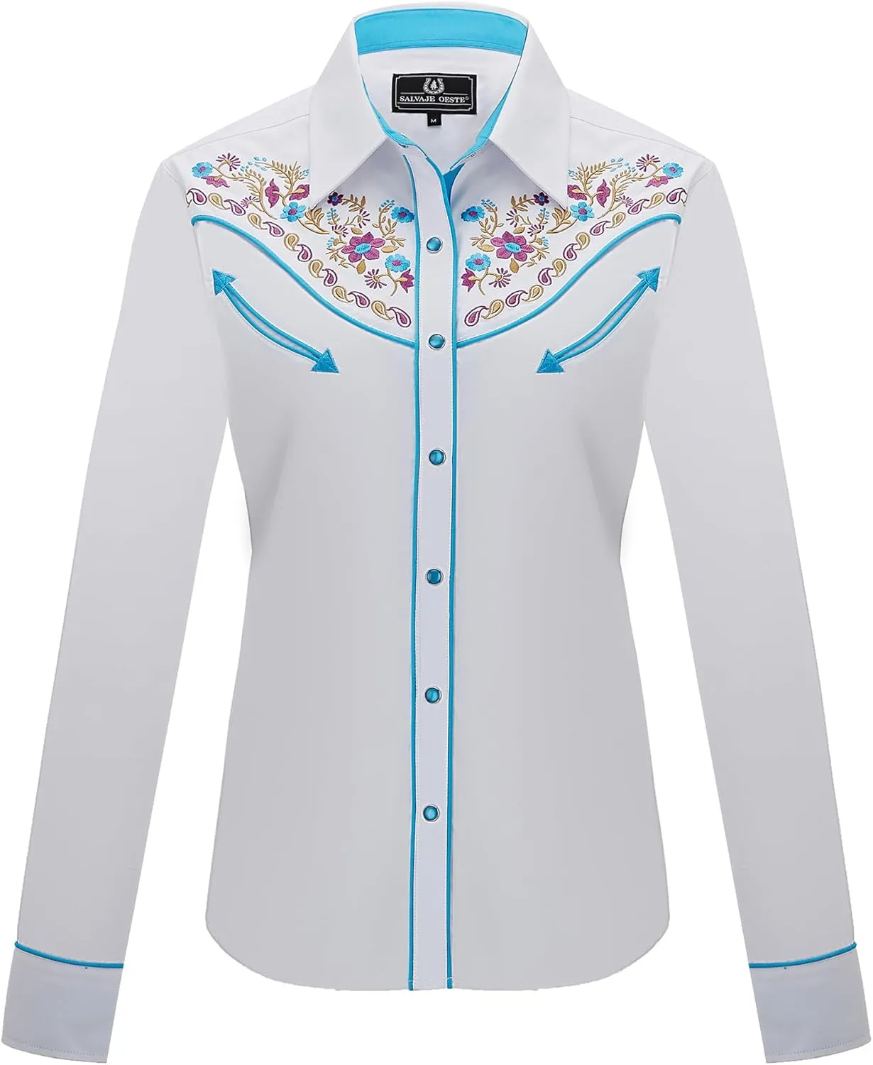 Women's Embroidered Western Cowgirl Slim Fit Shirt Long Sleeve Snap Button Down Shirt with Embroidery