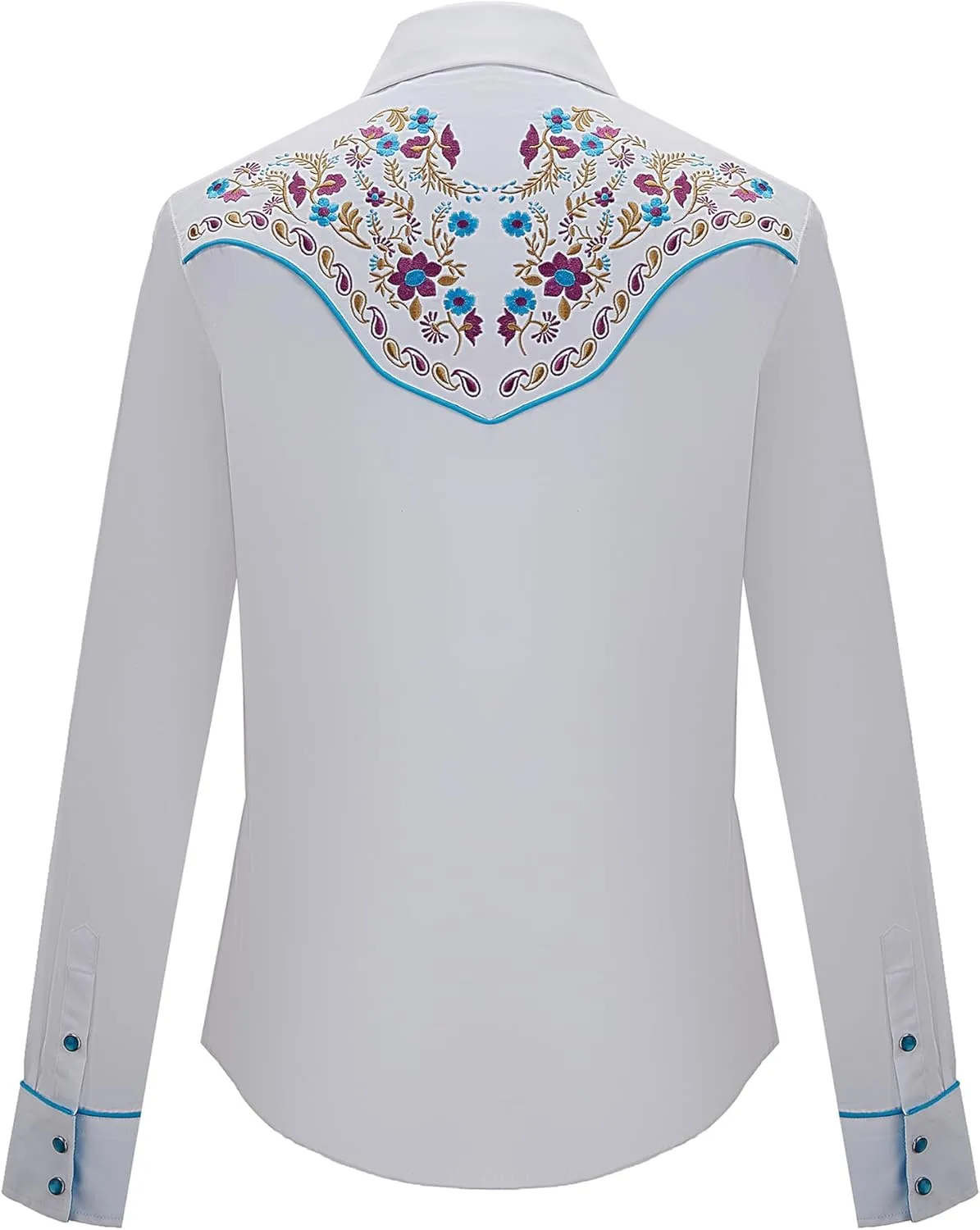 Women's Embroidered Western Cowgirl Slim Fit Shirt Long Sleeve Snap Button Down Shirt with Embroidery