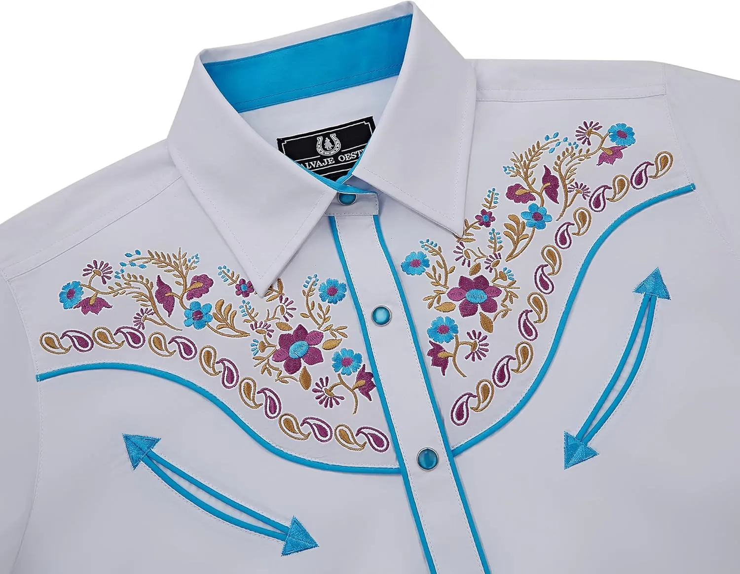 Women's Embroidered Western Cowgirl Slim Fit Shirt Long Sleeve Snap Button Down Shirt with Embroidery