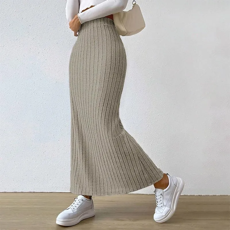 Women's Fairy Grunge Split Ribbed Knit Bodycon Maxi Skirt Dark Academia High Waisted Side Slit Pencil Long Skirts