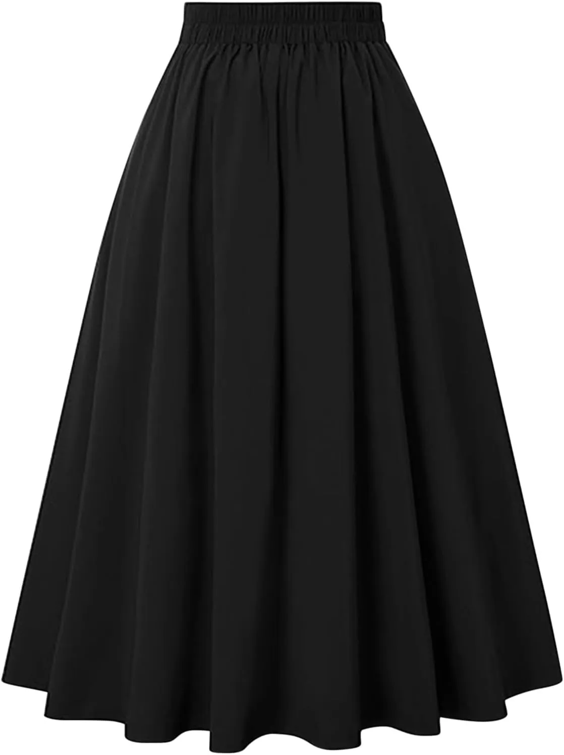 Women's Fall Winter Button Down Pleated Midi Skirt High Elastic Waisted Flowy Long Skirts Casual Solid Color Skirt