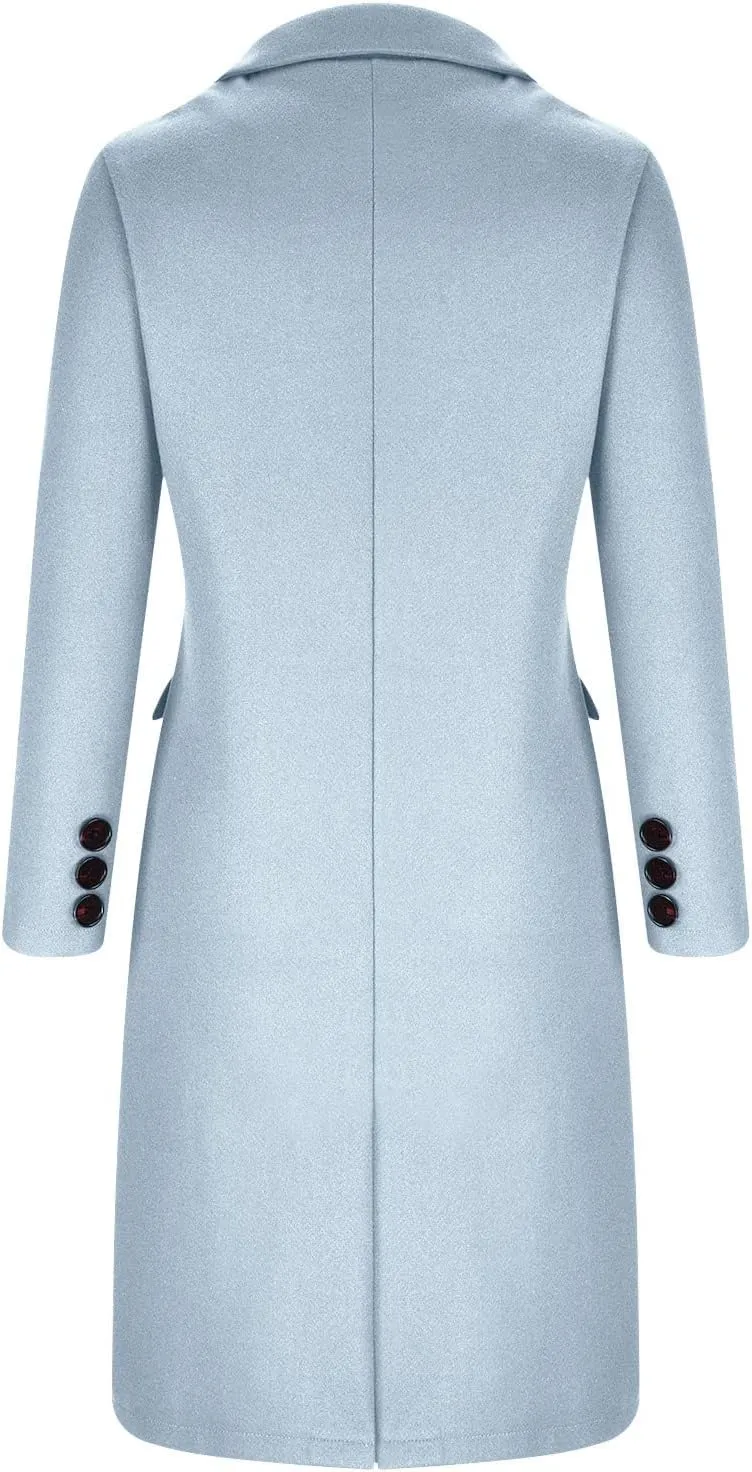 Womens Fashion Long Blazer Business Casual Double Breasted Trench Coats Notched Lapel Long Sleeve Outerwear