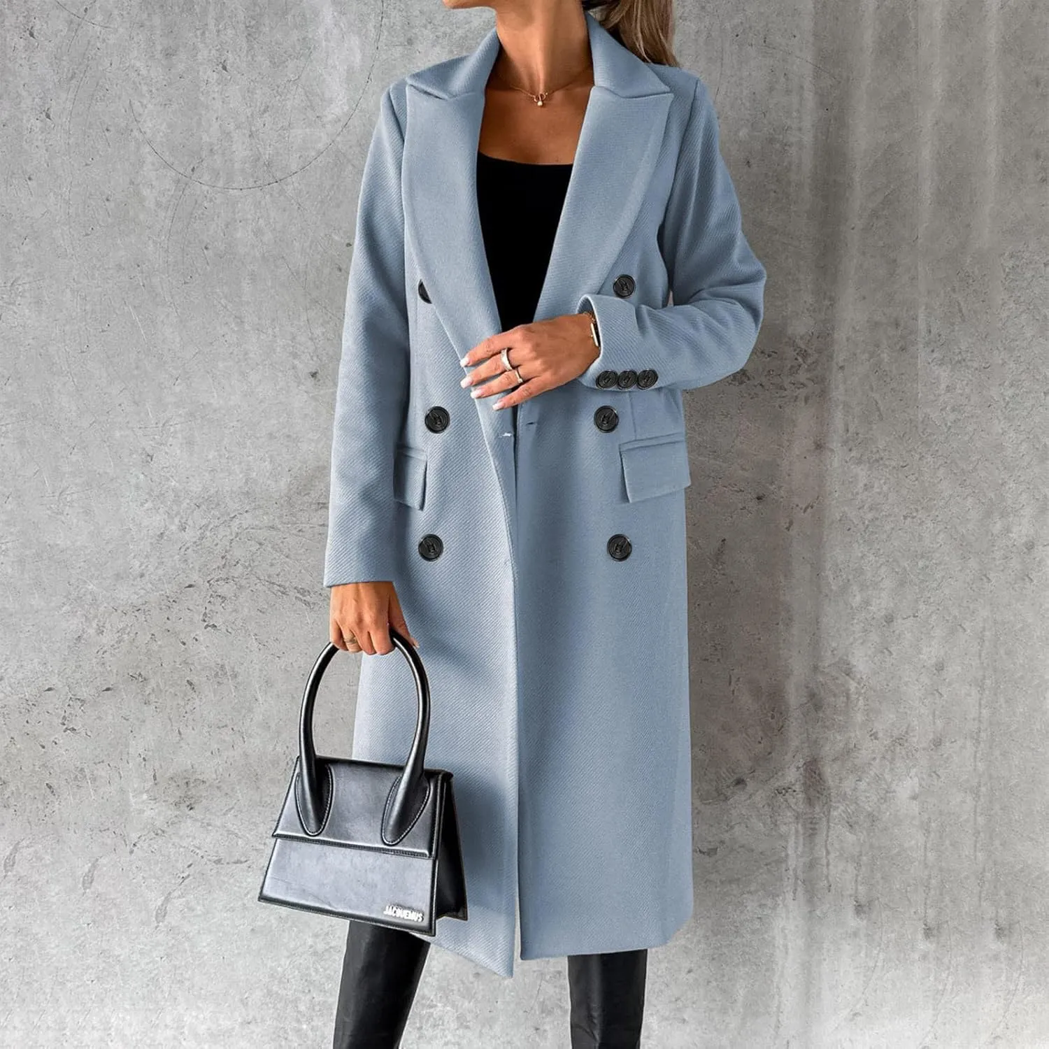 Womens Fashion Long Blazer Business Casual Double Breasted Trench Coats Notched Lapel Long Sleeve Outerwear