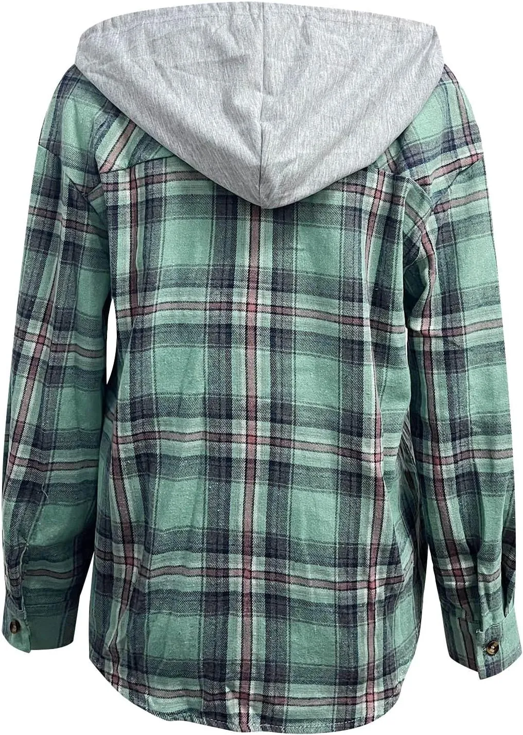 Womens Flannel Hooded Shacket Jacket Fashion Teen Girl Plaid Button Down Outerwear Shirts Preppy Fall Thin Hoodie Coat