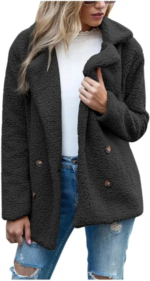 Womens Fleece Jacket 2024 Winter Lapel Button Down Coats Casual Oversized Trendy Teddy Bear Jacket Fluffy Outerwear