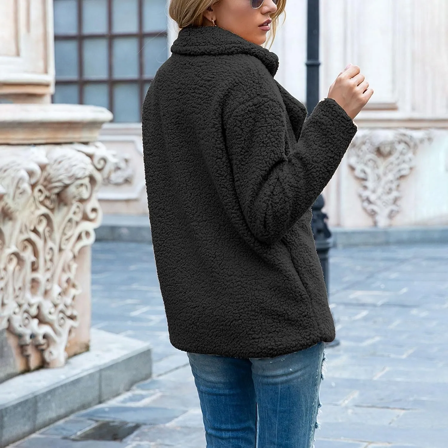 Womens Fleece Jacket 2024 Winter Lapel Button Down Coats Casual Oversized Trendy Teddy Bear Jacket Fluffy Outerwear