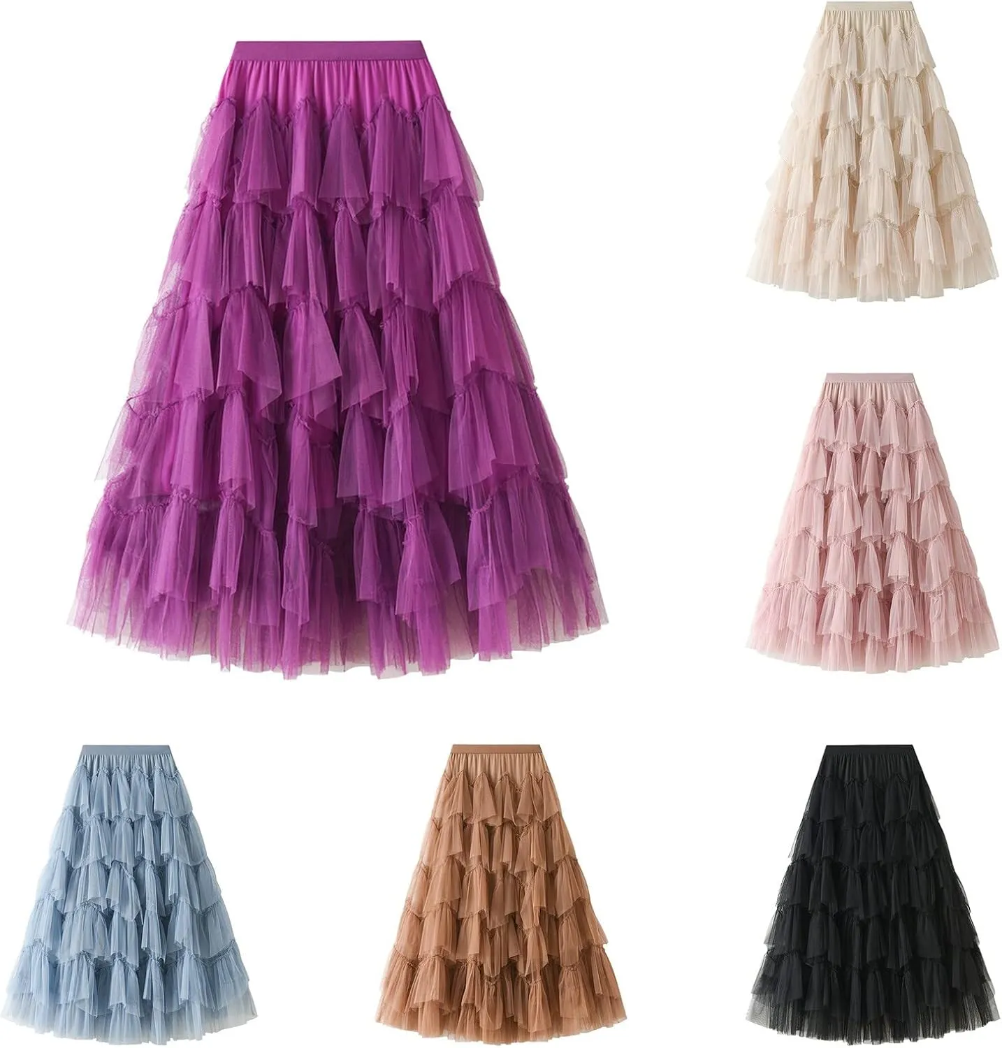 Women's Floral Midi Skirt Layered Heavy Industry Cake Skirts Vintage Irregular Beach Thin Skirt Pleated Cheer