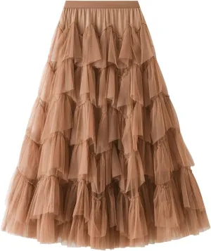 Women's Floral Midi Skirt Layered Heavy Industry Cake Skirts Vintage Irregular Beach Thin Skirt Pleated Cheer