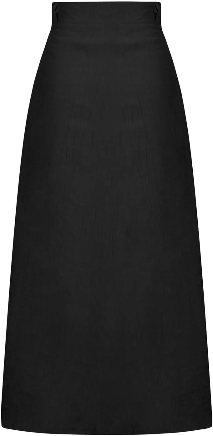 Women's Flowy Button Up Midi Skirts High Waisted Elastic Skirt Casual Split Front Dress Vintage Flared Skirts
