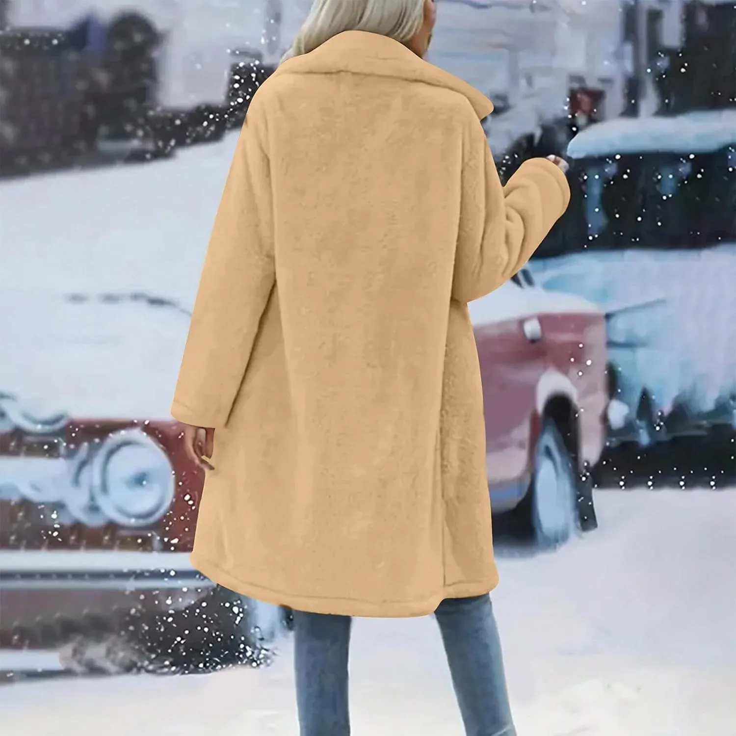 Womens Fuzzy Fleece Cardigan Coat Coatigan 2024 Fall Winter Warm Fuzzy Coat Lightweight Open Front Long Trench Coats
