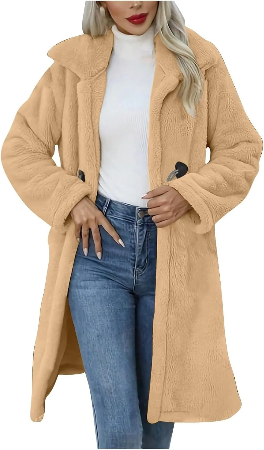 Womens Fuzzy Fleece Cardigan Coat Coatigan 2024 Fall Winter Warm Fuzzy Coat Lightweight Open Front Long Trench Coats